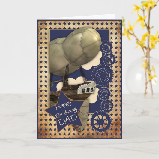 Verjaardag Kaart Steampunk Airship (Gele Bloem)