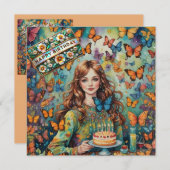 VERJAARDAG KAART ~ Tiener met verjaardagstaart ~ (Voorkant / Achterkant)