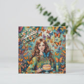 VERJAARDAG KAART ~ Tiener met verjaardagstaart ~ (Staand voorkant)