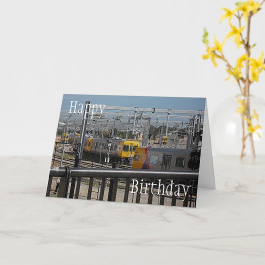 Verjaardag Kaart - Treinen komen en gaan (Gele Bloem)