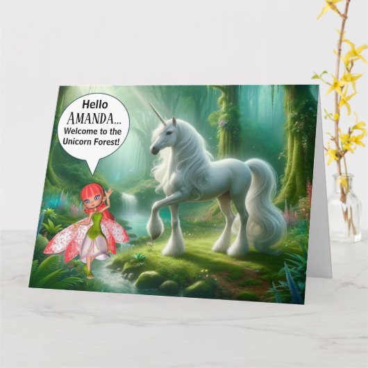 Verjaardag Kaart Unicorn Forest (Gele Bloem)