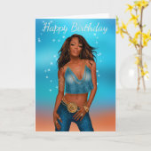 Verjaardag Kaart van Afro-Amerikaanse vrouw (Gele Bloem)