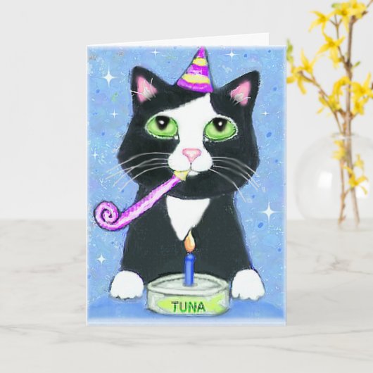 Verjaardag Kaart van Cat Lover Boy (Gele Bloem)