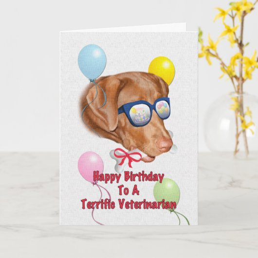 Verjaardag Kaart van de dierenarts met Lab Dog (Gele Bloem)