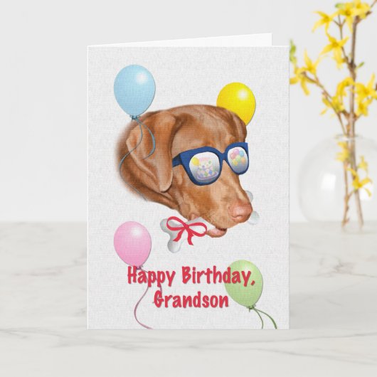 Verjaardag Kaart van kleinzoon met Labrador Dog (Gele Bloem)