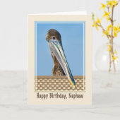 Verjaardag Kaart van neef met bruine pelikaan (Gele Bloem)