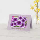 Verjaardag Kaart van nichtje met Paarse petunia's (Gele Bloem)