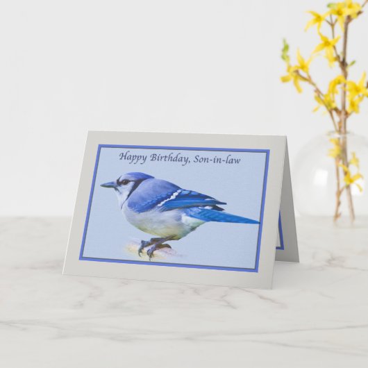 Verjaardag Kaart van schoonzoon met Blue Jay Bird (Gele Bloem)