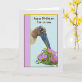Verjaardag Kaart van schoonzoon met ooievaar en bl (Gele Bloem)