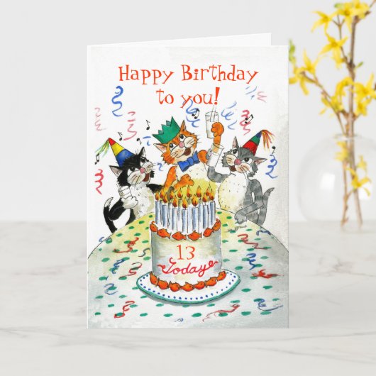  Verjaardag Kaart - Verjaardagsfeest voor Katten (Gele Bloem)