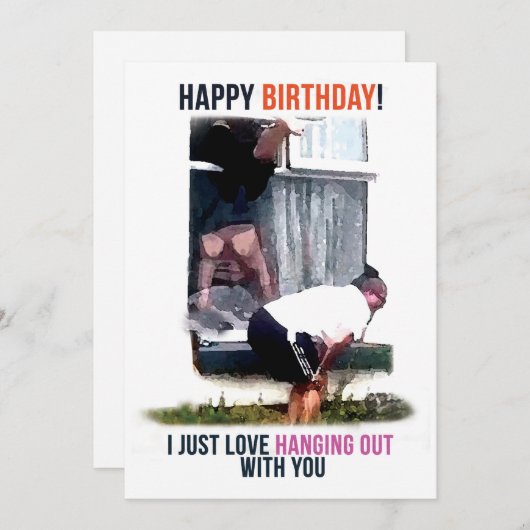 Verjaardag Kaart virale video dames venster vallen (Voorkant / Achterkant)