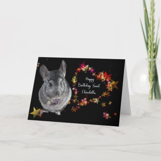Verjaardag Kaart voor Chinchilla Zwart met Star He (Voorkant)