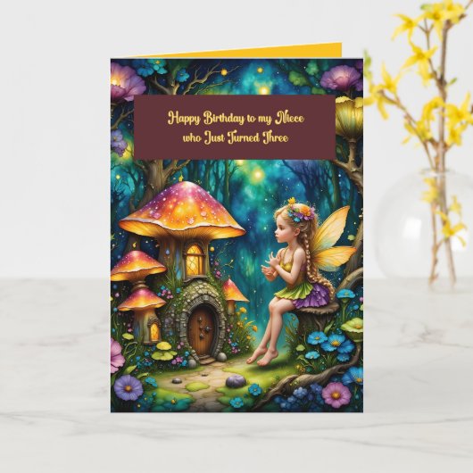 Verjaardag Kaart voor drie jaar oude nichtje (Gele Bloem)