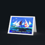 Verjaardag Kaart voor een schoonzoon - Zeilen<br><div class="desc">Kaart Een verjaardagscollage voor een schoonzoon, met een zeegezicht met jachten, van een handgeschilderde papieren collage van Judy Adamson. De binnenkant is volledig aanpasbaar en als u wilt dat de tekst op de voorkant wordt gewijzigd, neem dan contact met mij op via mijn winkel.</div>