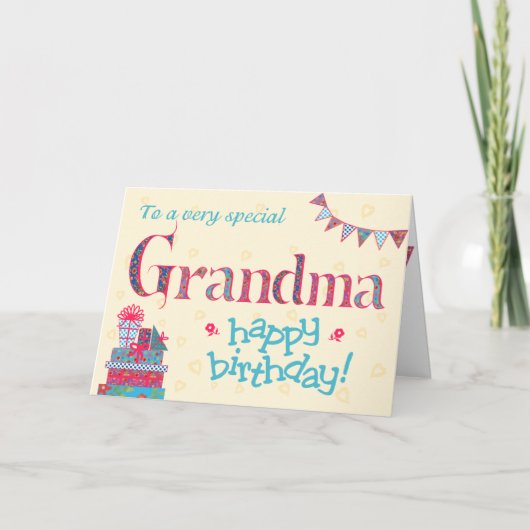 Verjaardag Kaart voor Oma, Bunting, Geschenken (Voorkant)