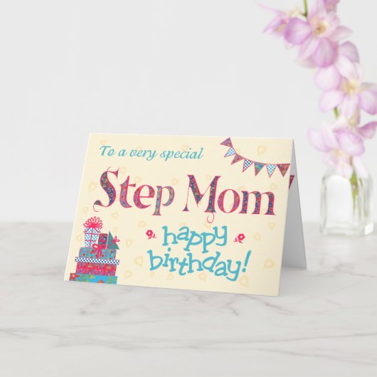  Verjaardag Kaart voor Step Mom, Bunting, Gifts (Orchidee)