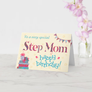  Verjaardag Kaart voor Step Mom, Bunting, Gifts