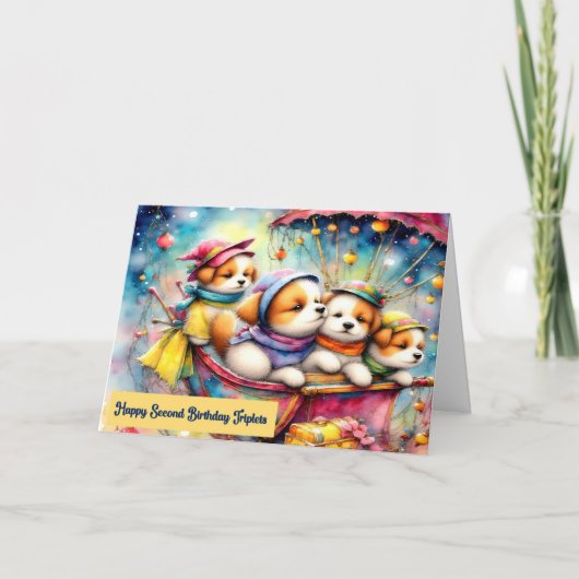 Verjaardag Kaart voor Triplets Tweede Verjaardag (Voorkant)