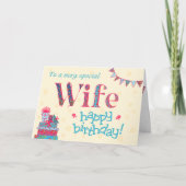 Verjaardag Kaart voor Vrouw, Bunting, Geschenken (Voorkant)