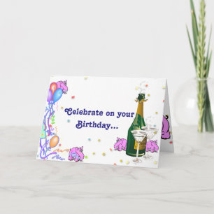 Verjaardag Kaart w / Roze olifanten die graag fees