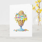 Verjaardag Kaart | Whimsical Ice Cream Sundae (Gele Bloem)