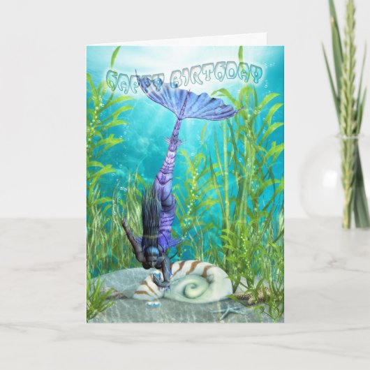 Verjaardag Kaart - Zeemeermin - Onderwaterlandscha (Voorkant)