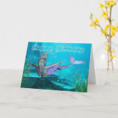 Verjaardag Kaart - Zeemeermin - Onderwaterlandscha (Gele Bloem)