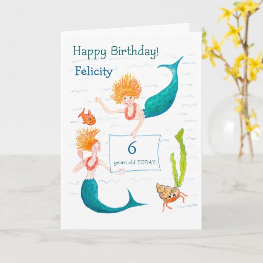  verjaardag Kaart - Zeemeerminnen (Gele Bloem)