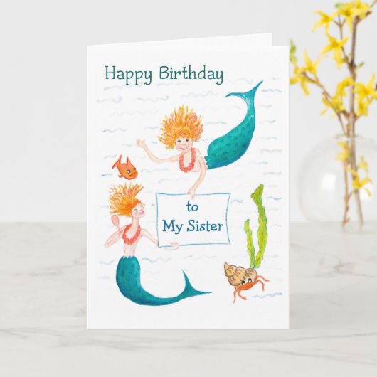 verjaardag Kaart - Zeemeerminnen (Gele Bloem)