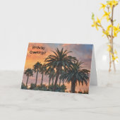 Verjaardag Kaart zonsondergang en palmbomen (Gele Bloem)