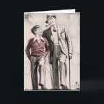 Verjaardag Kaart Zoon Vader Retro Vintage 1930's B<br><div class="desc">Deze verjaardagskaart is voorzien van een vintage afbeelding uit 1938 die een liefhebbende vader met zijn arm om zijn jongen toont. De binnenkant luidt: "Gelukkige verjaardag,  zoon."</div>