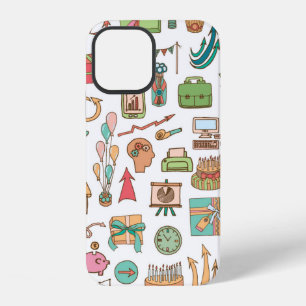 Verjaardag kantoor elementen in schets doodle stij iPhone 12 hoesje