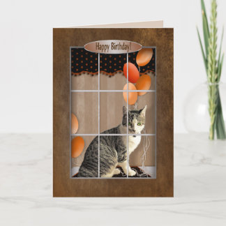 Verjaardag - Kat die uit het raam kijkt - Ballonne Kaart