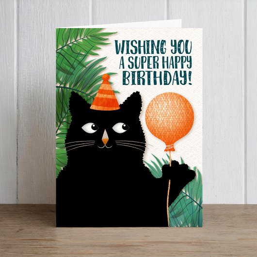 Verjaardag kat en ballon met aangepaste tekst kaart