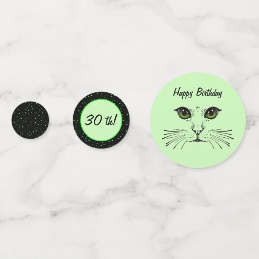 Verjaardag Kat Gezicht Groene Ogen Polka Dots Confetti (Voorkanten)