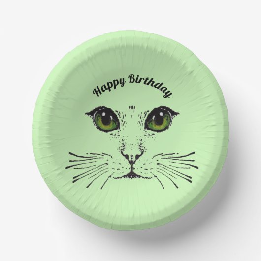 Verjaardag Kat Gezicht in Zwart Groene Ogen Whiske Papieren Kommen (Voorkant)