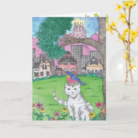 VERJAARDAG - Kat Kaart (Gele Bloem)