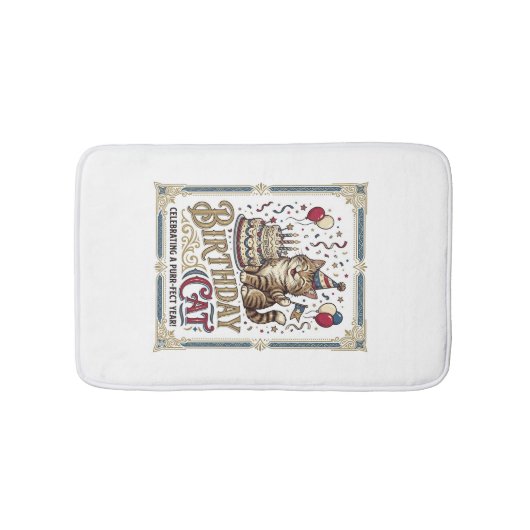 Verjaardag Kat Kat Verjaardag Leeftijd Vintage Vec Badmat (Voorkant)