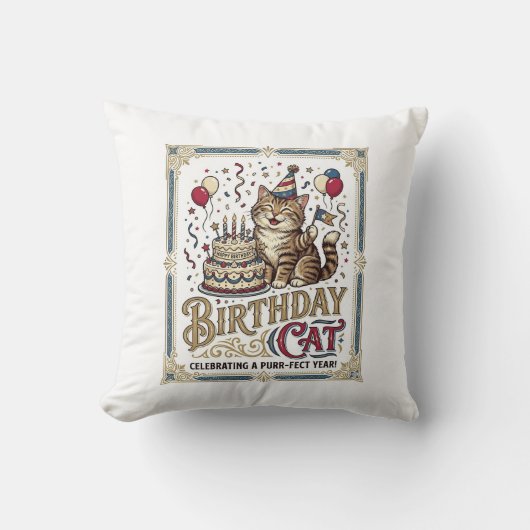 Verjaardag Kat Kat Verjaardag Leeftijd Vintage Vec Kussen (Voorkant)