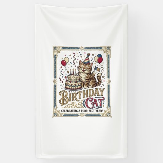 Verjaardag Kat Kat Verjaardag Leeftijd Vintage Vec Spandoek (Verticaal)