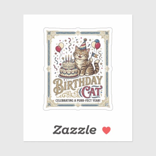 Verjaardag Kat Kat Verjaardag Leeftijd Vintage Vec Sticker (Vel)