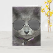 Verjaardag Kat met Aviator Zonnebril Kaart (Gele Bloem)