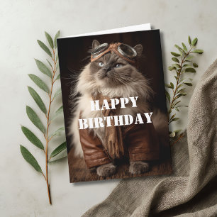 Verjaardag Kat Piloot Aviator Cool Grappig Luchtva Kaart