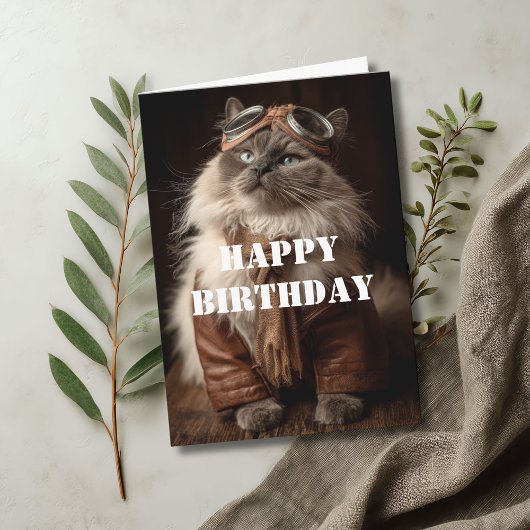 Verjaardag Kat Piloot Aviator Cool Grappig Luchtva Kaart