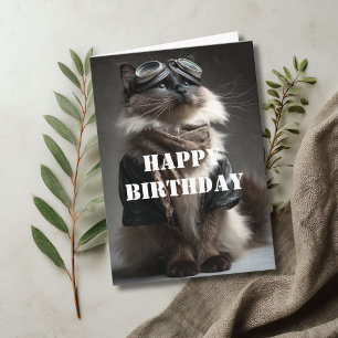 Verjaardag Kat Piloot Aviator Cool Grappig Luchtva Kaart