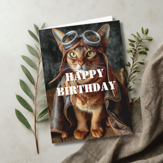 Verjaardag Kat Piloot Aviator Cool Grappig Luchtva Kaart