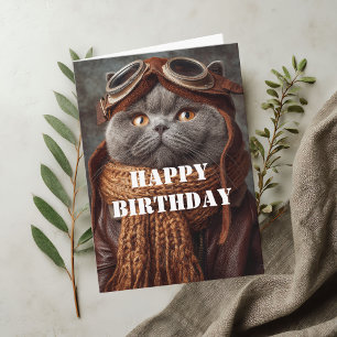 Verjaardag Kat Piloot Aviator Cool Grappig Luchtva Kaart