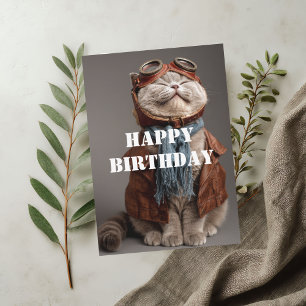 Verjaardag Kat Piloot Aviator Cool Grappig Luchtva Kaart