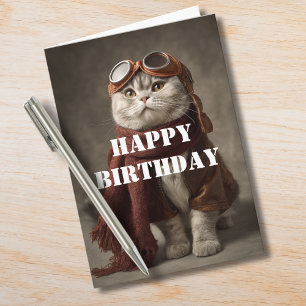 Verjaardag Kat Piloot Aviator Cool Grappig Luchtva Kaart