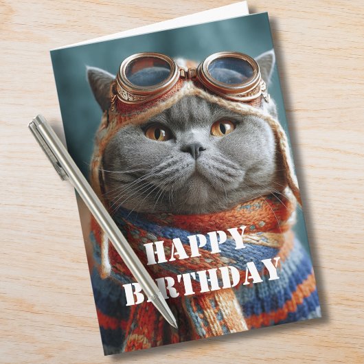 Verjaardag Kat Piloot Aviator Cool Grappig Luchtva Kaart
